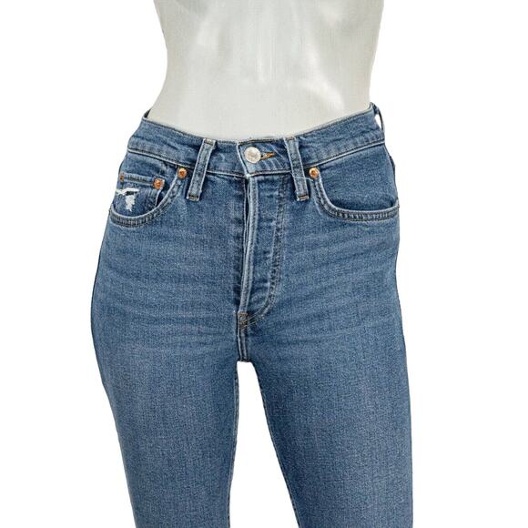 Re/Done size 24 90s High-Rise Ankle Crop Denim Jeans Blue wash - Picture 6 of 13